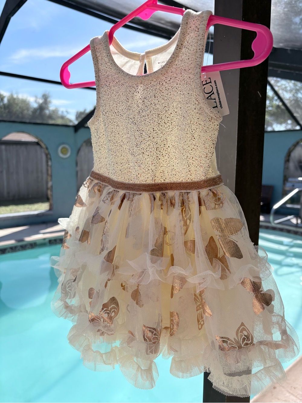 The Children's Place Cream and Gold Butterfly Tulle Dress Size 6-9M